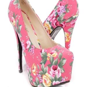 Pink Floral Platform Pump High Heels Canvas 9